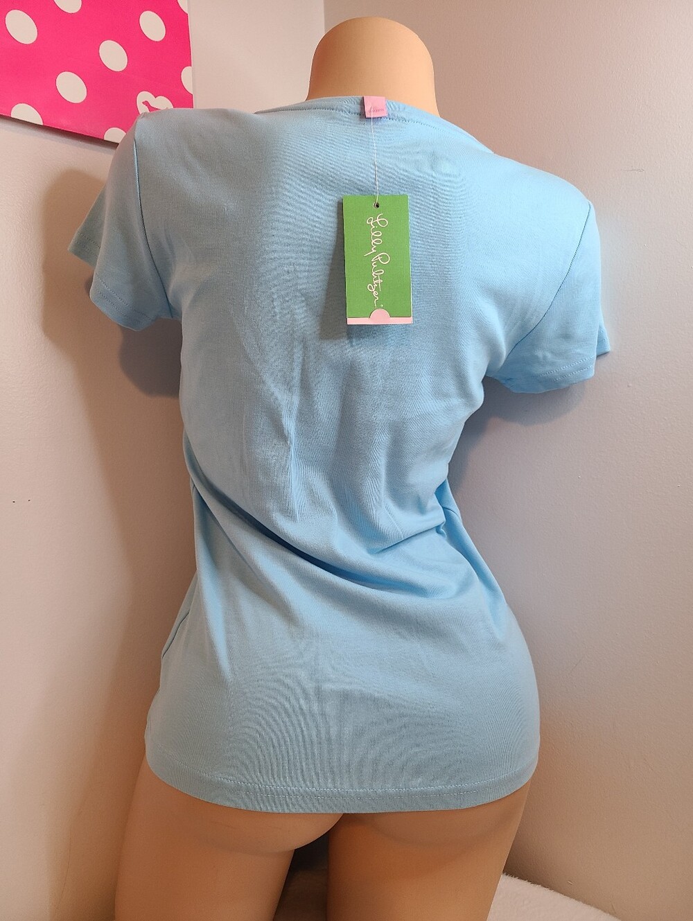 NWT Lilly Pulitzer Janeen Light Blue Classic Cotton V-neck Tee Size Small - Picture 3 of 7